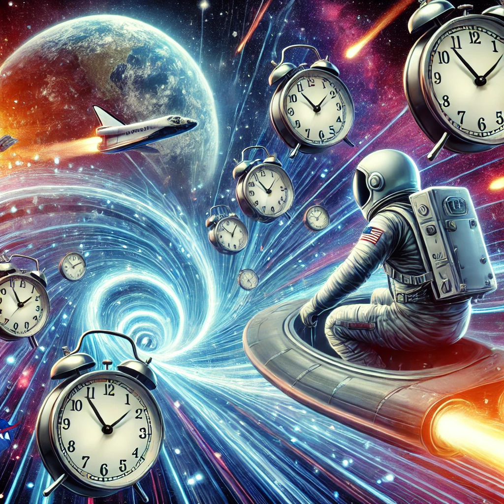 NASA Astronauts and Real-Life Time Travel NASA-astronauts-in-a-futuristic-spaceship-experiencing-time-dilation-with-a-depiction-of-clocks-stretching
